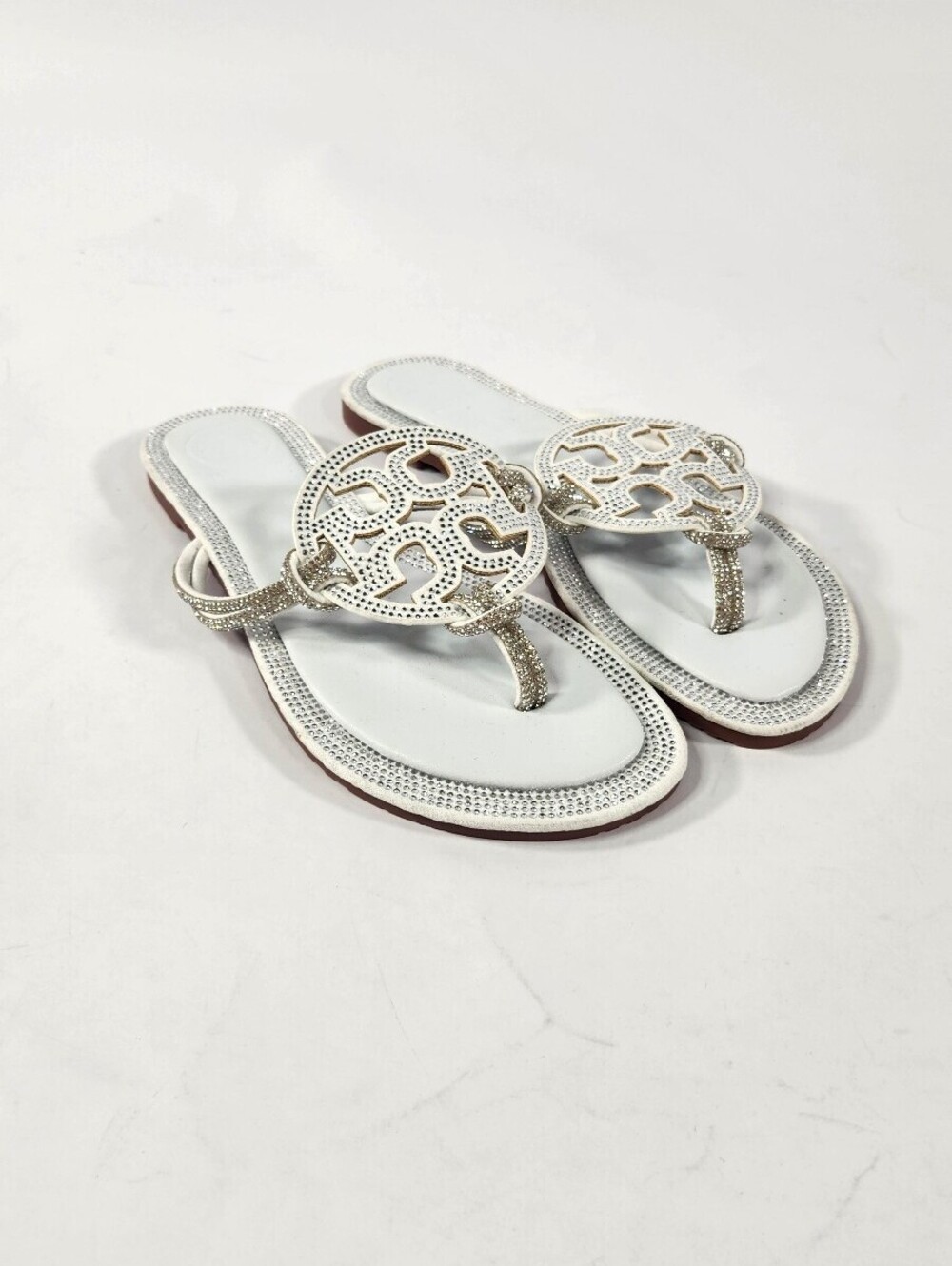 Tory Burch White Rhinestone Miller Sandals Size 9